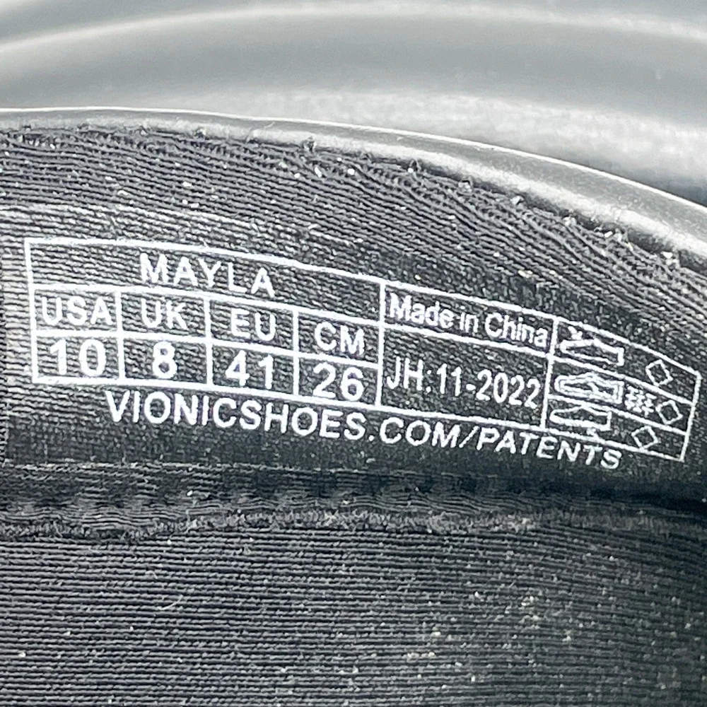 Vionic Womens 10 Mayla Slide Sandals Black Padded Leather Two Strap Orthotic